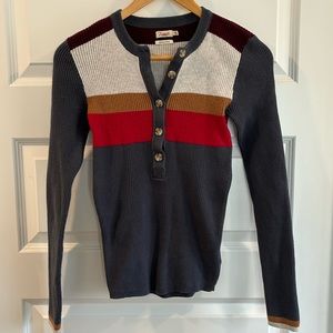 Fatherly Mikki Henley Sweater in navy  colorblock. Size XS